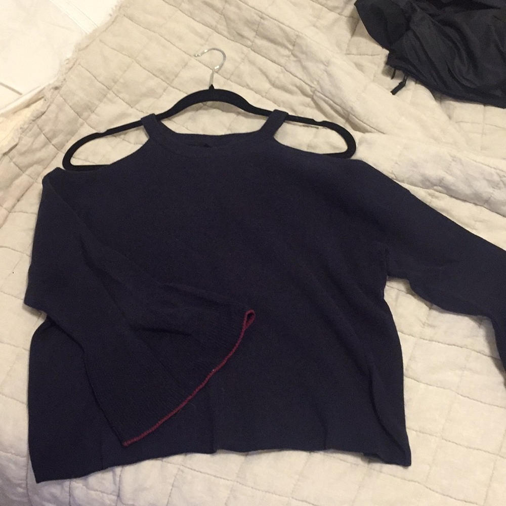 Navy open open shoulder knit